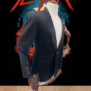 Men’s Black Formal Suit Jacket Satin Shawl Lapel Elegant Slim Fit Size 54R